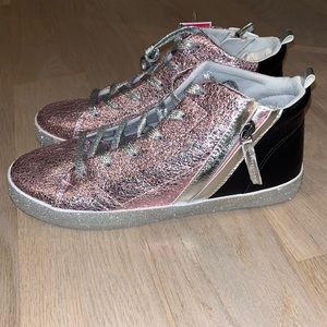 Brand new Nina metallic pink and silver higher top sneakers size 6